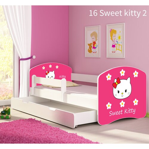  Otroška postelja ACMA z motivom, stranska bela + predal 140x70 cm 16 Sweet Kitty 2 Cene