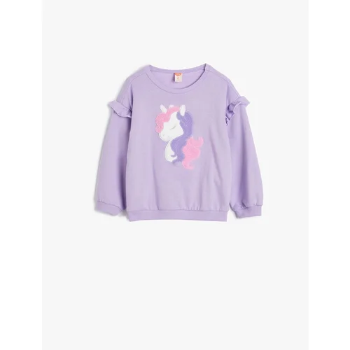 Koton Sweatshirt Unicorn Appliqued Ruffle Detailed Cotton Raised