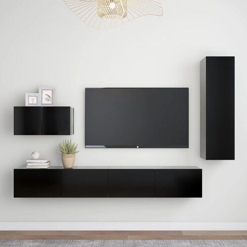 The Living Store Komplet TV omaric 4-delni črna iverna plošča - Komplet TV Omaric, (21427962) Cene