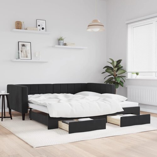 VidaXL Izvlečna dnevna postelja s predali črna 100x200 cm žamet Slike