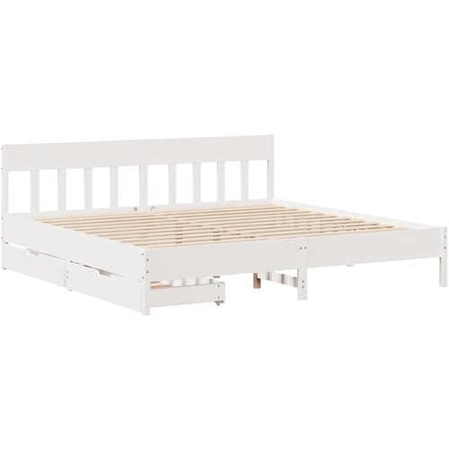 vidaXL Posteljni okvir z vzglavjem bel 200x200 cm trdna borovina, (21322094) Cene