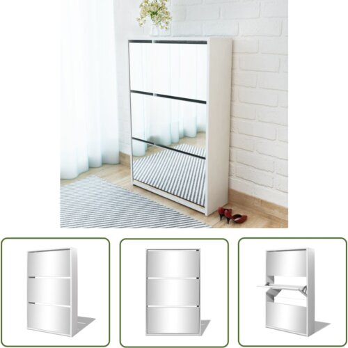 The Living Store Omarica za čevlje 3 nadstropna z ogledalom bela 63x17x102,5 cm - Omarica Za Čevlje, (21744575) Cene