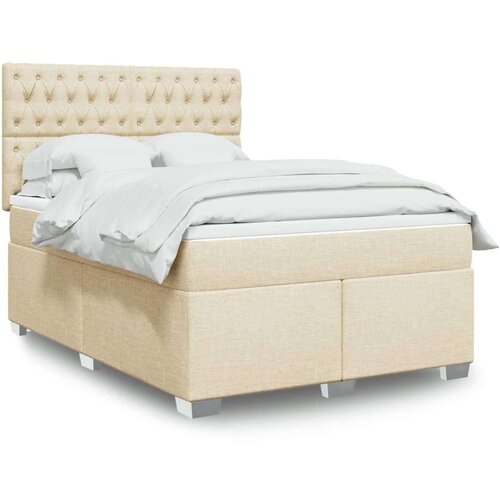  Krevet s oprugama i madracem krem 140 x 190 cm od tkanine Slike