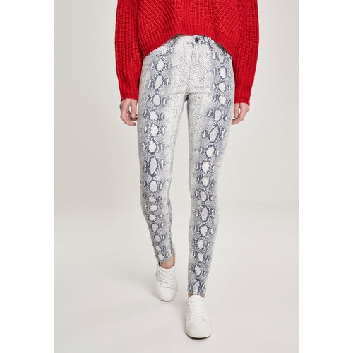 Urban Classics Women's Animal Stretch Twill Skinny Panties Off-White Snake Pants Cene