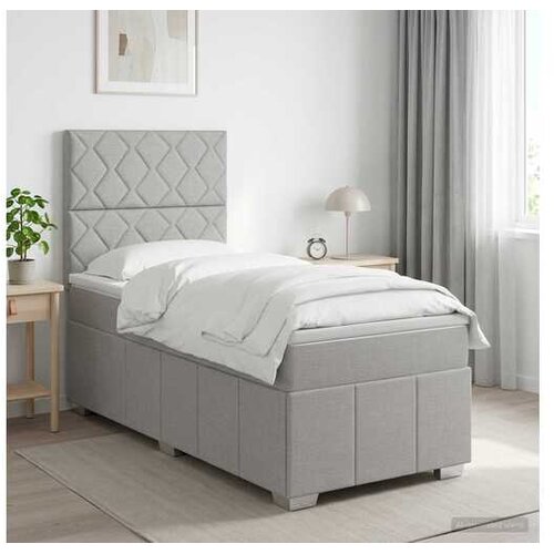 VidaXL boxspring postelja z vzmetnico, tkanina, svetlo siva, 90&amp;times;190 cm Slike