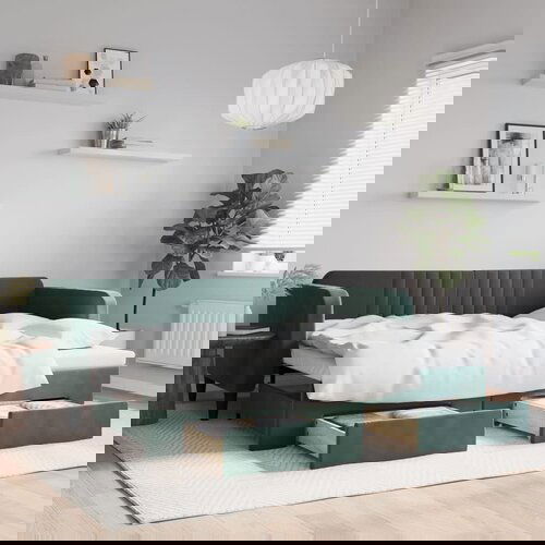 VidaXL Izvlečna dnevna postelja s predali temno zelena 90x200 cm žamet Slike