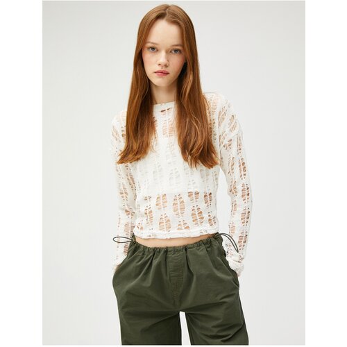 Koton Long Sleeve T-Shirt Mesh Crop Crew Neck Openwork Slike