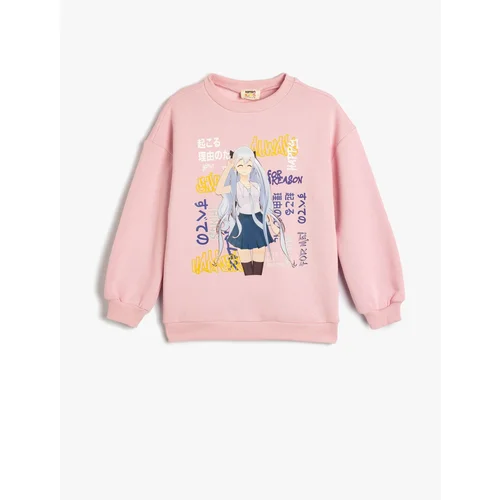 Koton Anime Printed Sweatshirt Ribbed Long Sleeve Crew Neck