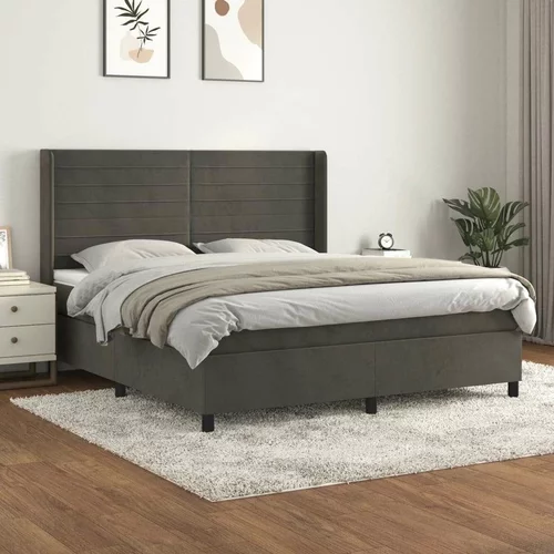  Box spring postelja z vzmetnico temno siva 160x200 cm žamet, (20901452)
