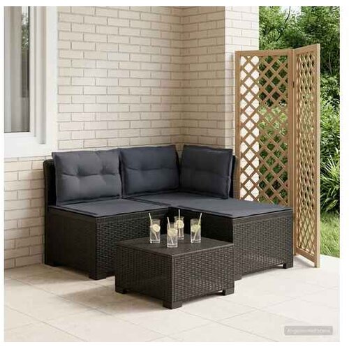 vidaXL Dvosjedni vrtni sofa s jastucima u ratan izgledu 3-sjedalo PP - Antracit Sofa + srednji + kutni s svijetlosivim jastučićem i jas Cijene