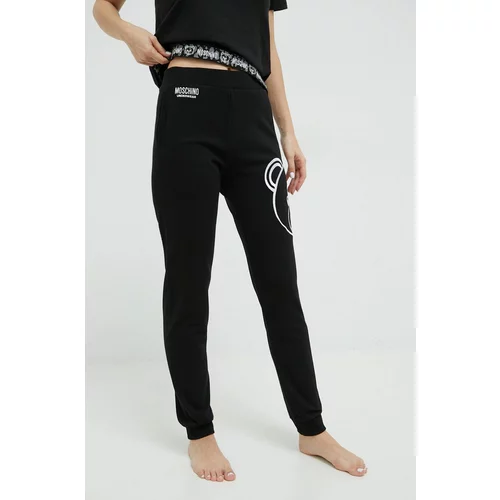 Moschino Underwear Pamučni donji dio trenirke za žene, boja: crna, s aplikacijom