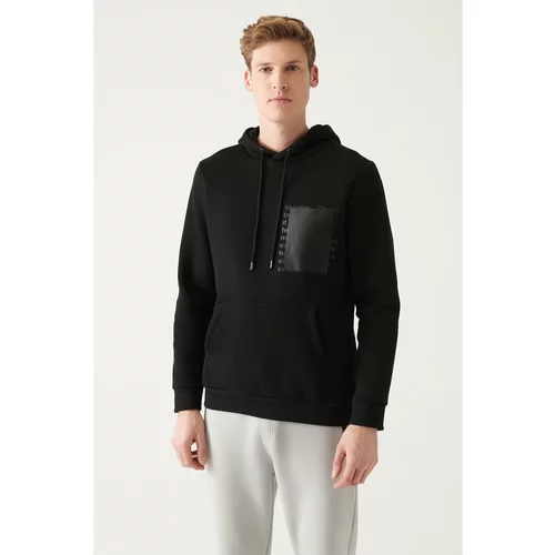 Avva Men's Black Hooded Collar 3 Thread Inner Fleece Printed Back Standard Fit Regular Fit Sweatshirt