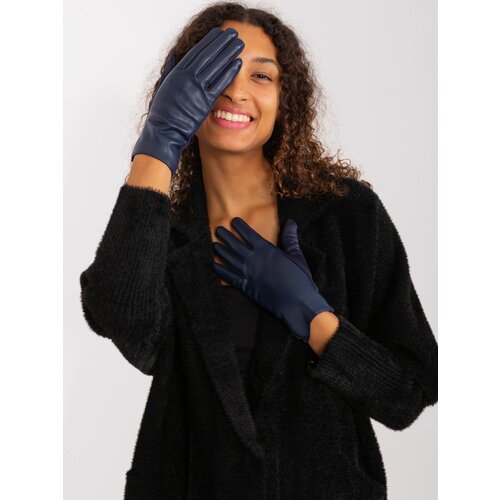 Fashion Hunters Dark blue elegant gloves with eco leather Cene