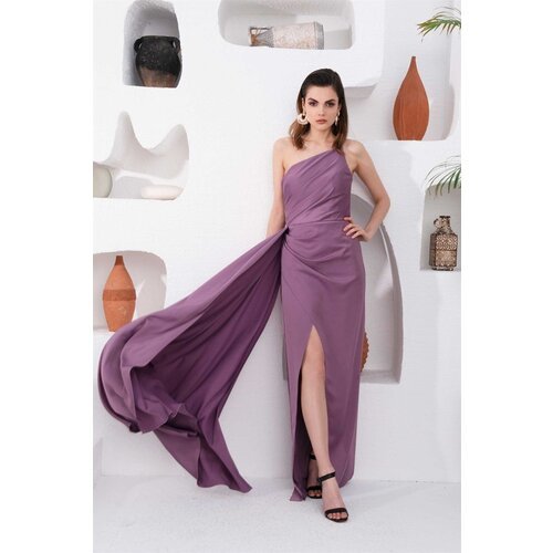 Carmen Lavender Satin One-Shoulder Long Evening Dress Slike