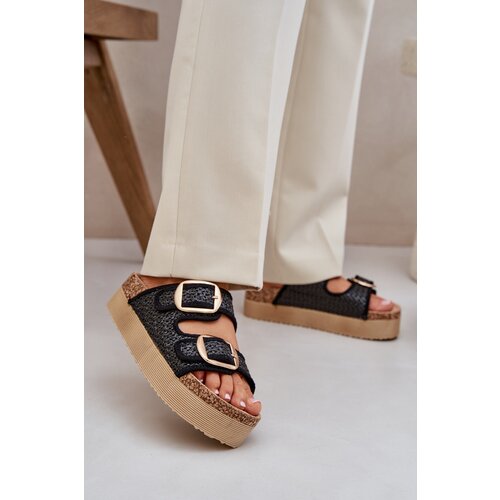 PE1 Slides With Braiding And Buckles On A Massive Platform Black Aralissea Cijene