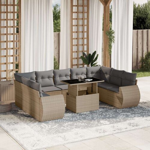 vidaXL 10-dijelni set vrtnih sofa s jastucima bež od poliratana Cijene