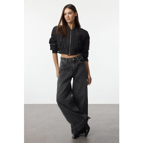 Trendyol Anthracite High Waist Folded Leg Baggy Balloon Jeans