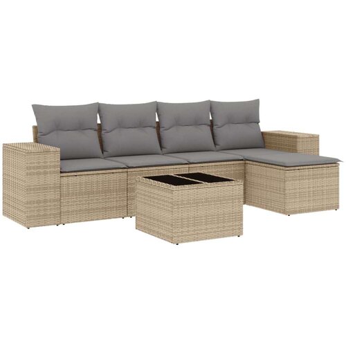 VidaXL 6-dijelni set vrtnih sofa s jastucima bež od poliratana Slike