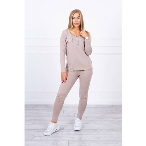 Kesi Set with press stud neckline dark beige Cene