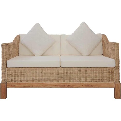  2-dijelni set sofa od prirodnog ratana s jastucima Smeđa Slike