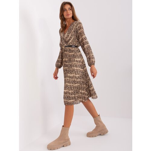 Fashion Hunters Beige and black flowing dress with print Slike