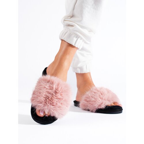 SHELOVET Pink women&amp;#039;s fur slippers Slike