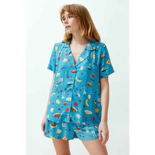 Trendyol Blue-Multi Color Kitchen Patterned Woven Pajamas Set Slike