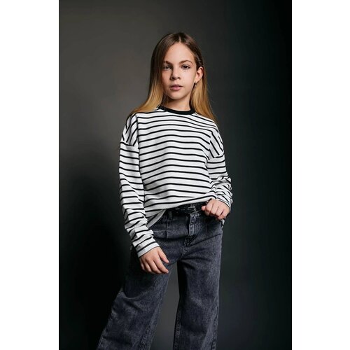 Defacto girl's Loose Fit Striped Crew Neck Sweatshirt Cene