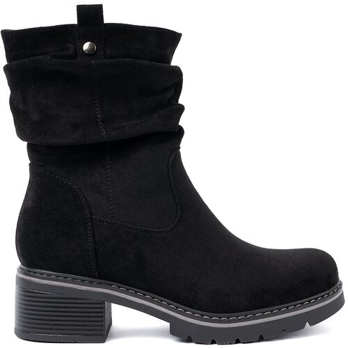 Shelvt Women's black ankle boots with decorative ruffles Cene