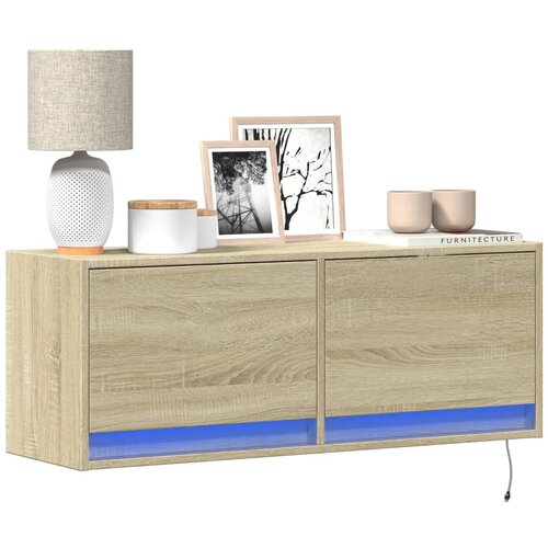 vidaXL Stenska TV omarica z LED lučkami sonoma hrast 100x31x38 cm Cene