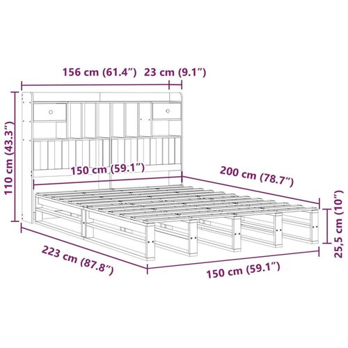 VidaXL Krevet s regalom z knjige bez madraca bijeli 150x200cm borovina Slike