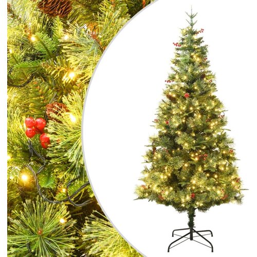  Božićno drvce s LED svjetlima i češerima zeleno 150 cm PVC i PE Cijene