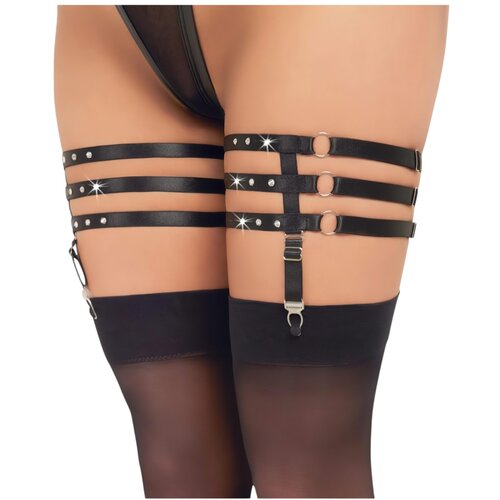 Cottelli Triple Suspender Garters with Rhinestones 2461277 Black L/XL Cene