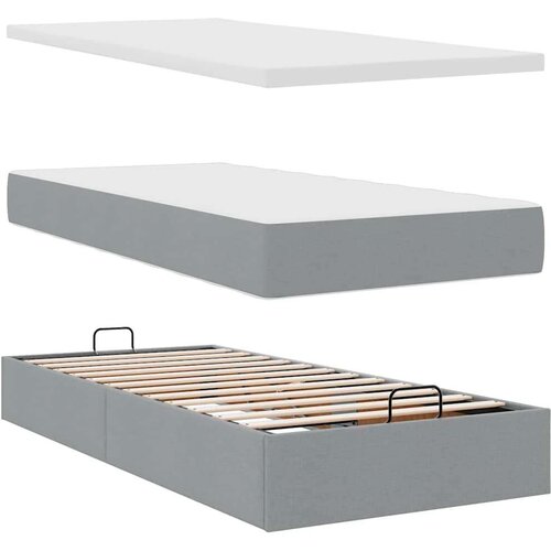 VidaXL Otomanski posteljni okvir z vzmetnicami siv 200x200 cm blago Slike