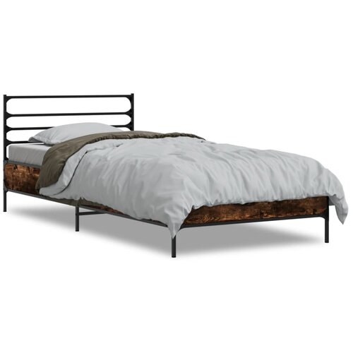 Maison Chic Posteljni okvir - Enojna postelja - Postelja za odrasle dimljeni hrast 100x200 cm inž. les in kovina-J8559, (21760220) Slike