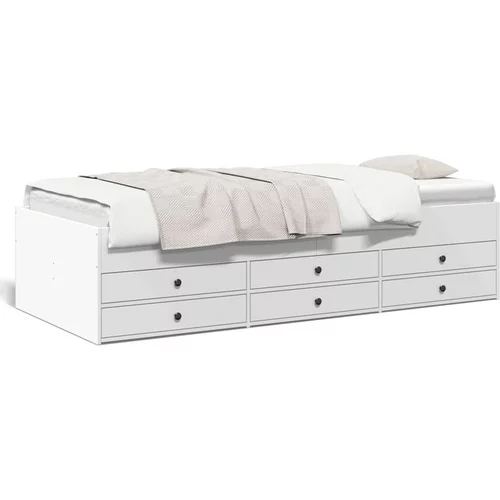 vidaXL Dnevna postelja s predali bela 100x200 cm inženirski les