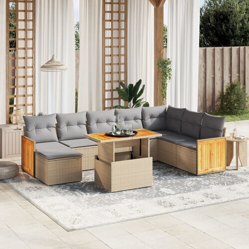 vidaXL 9-dijelni set vrtnih sofa s jastucima bež od poliratana Cijene