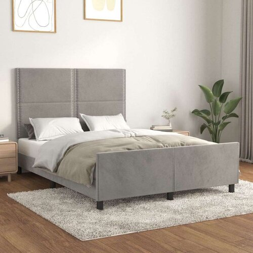  Okvir za krevet s uzglavljem svjetlosivi 140x200 cm bar&amp;scaron;unasti Slike