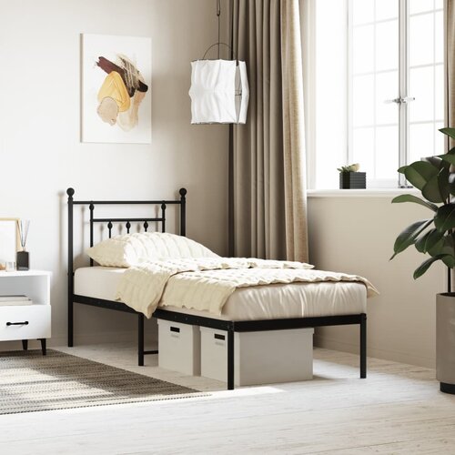 VidaXL Metalni okvir za krevet s uzglavljem crni 75x190 cm Slike