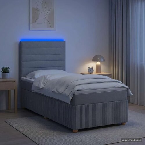  LED okvir za krevet s madracem Svjetlosiva 90 x 200 cm Tkanina - Svjetlosiva 90 x 200 cm Dizajn linija Cijene