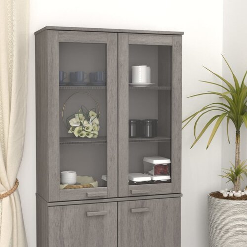 The Living Store Zgornja omarica HAMAR svetlo siva 85x35x100 cm trdna borovina - Zgornja Omarica, (21435891) Slike