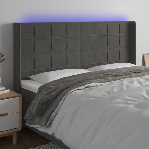  the living store led posteljno vzglavje temno sivo 163x16x118/128 cm žamet - led vzglavje, (21453864) Slike