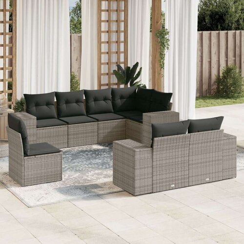 VidaXL 8-dijelni set vrtnih sofa od poliratana s jastucima sivi Slike