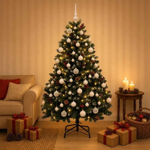  Umjetno božićno drvce zeleno s kuglicom 150 cm 150 LED lampica - Zelena s mraženim vrhovima Ø 80 x 150 cm s 150 LED dioda i bije Cene