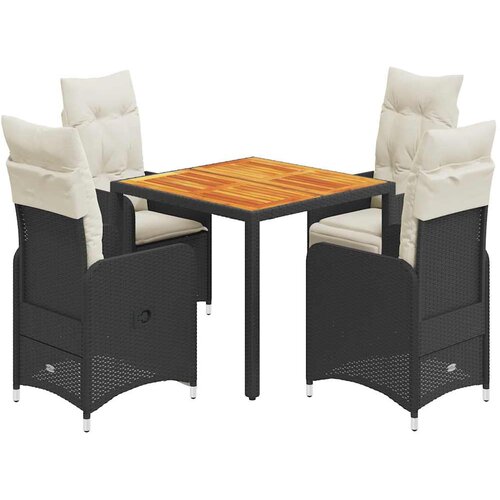  5-dijelni vrtni bistro set od poliratana s jastucima crni Crna 90 x 90 x 75 cm Slike