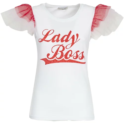 Influencer Majica 'Lady Boss' rdeča / bela