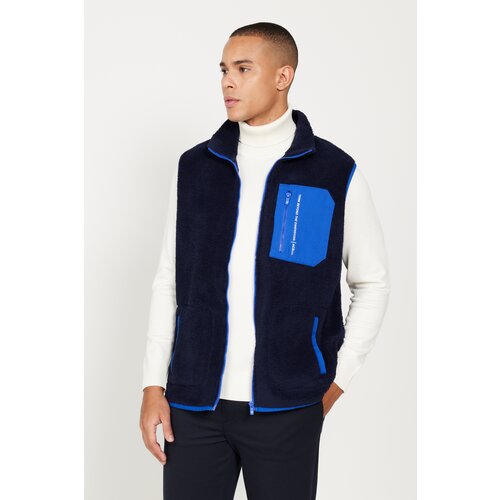 AC&Co / Altınyıldız Classics Men's Navy Blue Standard Fit Normal Fit High Neck Sherpa Fleece Vest Slike