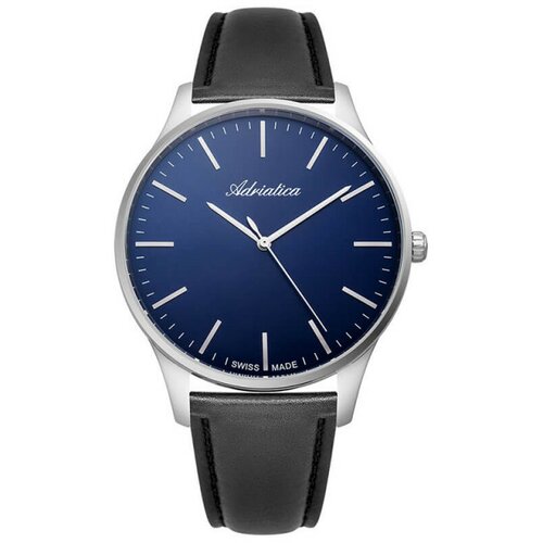 Adriatica muški vintage plavi srebrni elegantni ručni sat sa crnim kožnim kaišem Slike