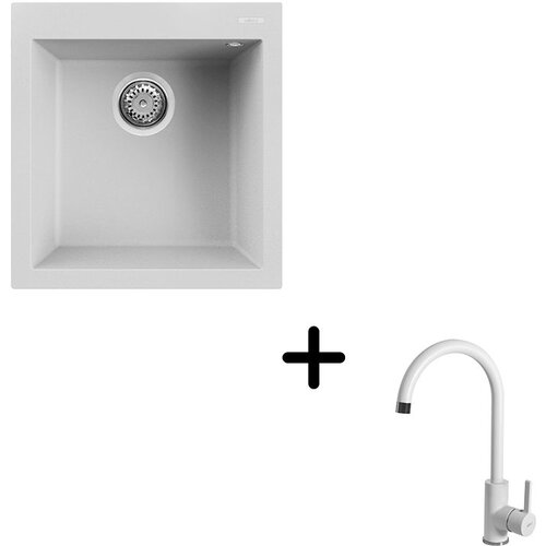  Sudoper Elleci Quadra 102 + slavina C01 Bianco Slike