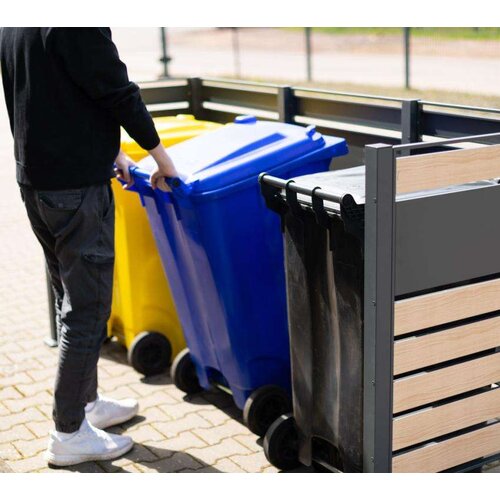 WESTMANN metalna obloga za 3 kante za smeće Planum | 3x240L | Drveni izgled | 250x90x120 cm - BRANDED IN GERMANY Slike